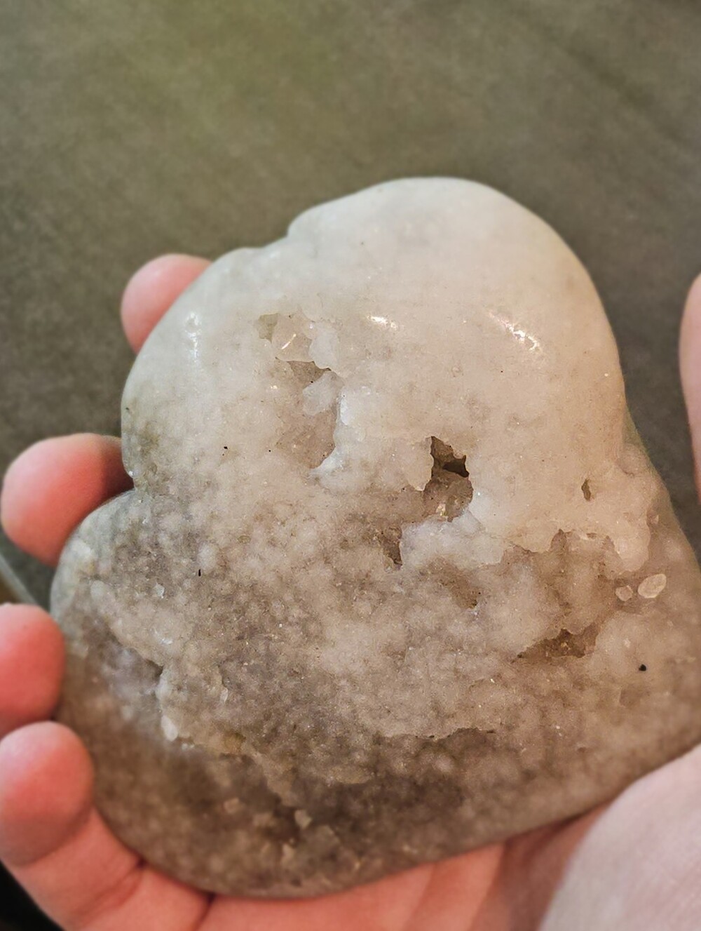 White Chalcedony & Grey Quartz Heart Pocket | Raw Geode Specimen